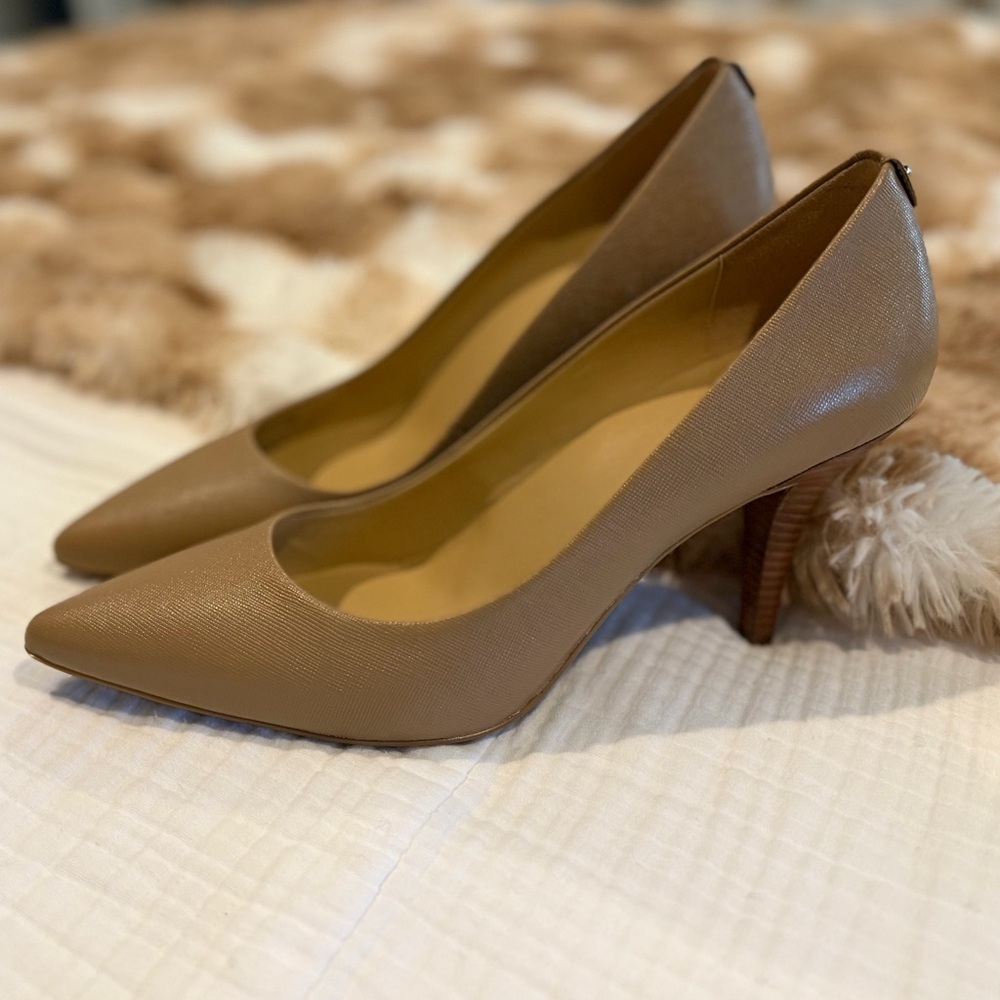 Michael Kors Tan Pointed-Toe Mid-Heel Pumps